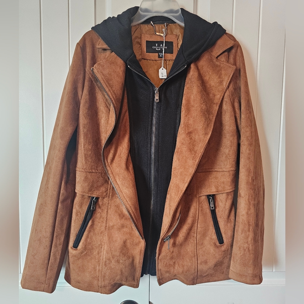 Brown Suede Jacket with Black Hoodie